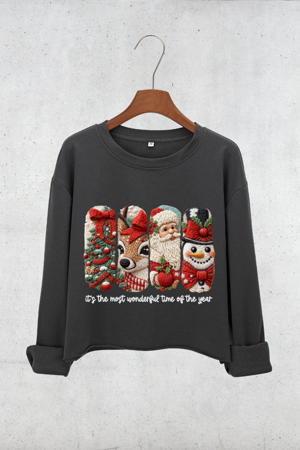 Faux Yarn Merry Christmas Doodles Crop Sweatshirt For Women