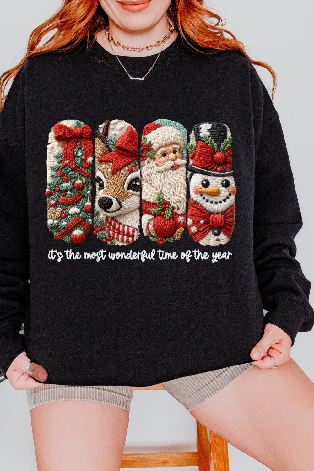 Faux Yarn Merry Christmas Doodles Sweatshirt For Women