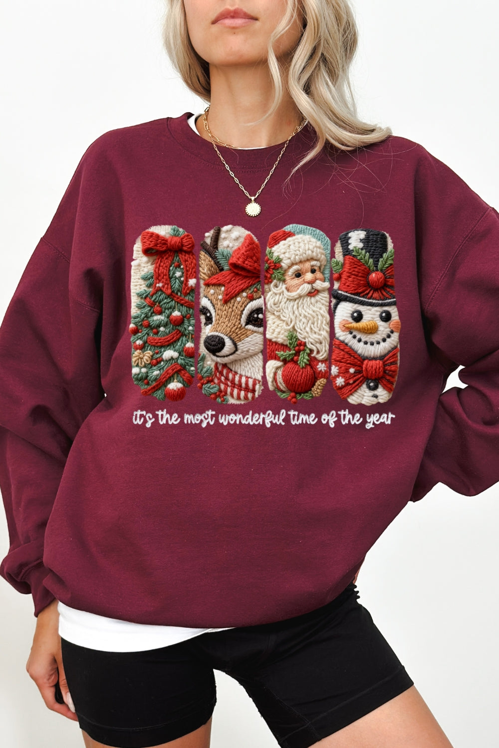 Faux Yarn Merry Christmas Doodles Sweatshirt For Women