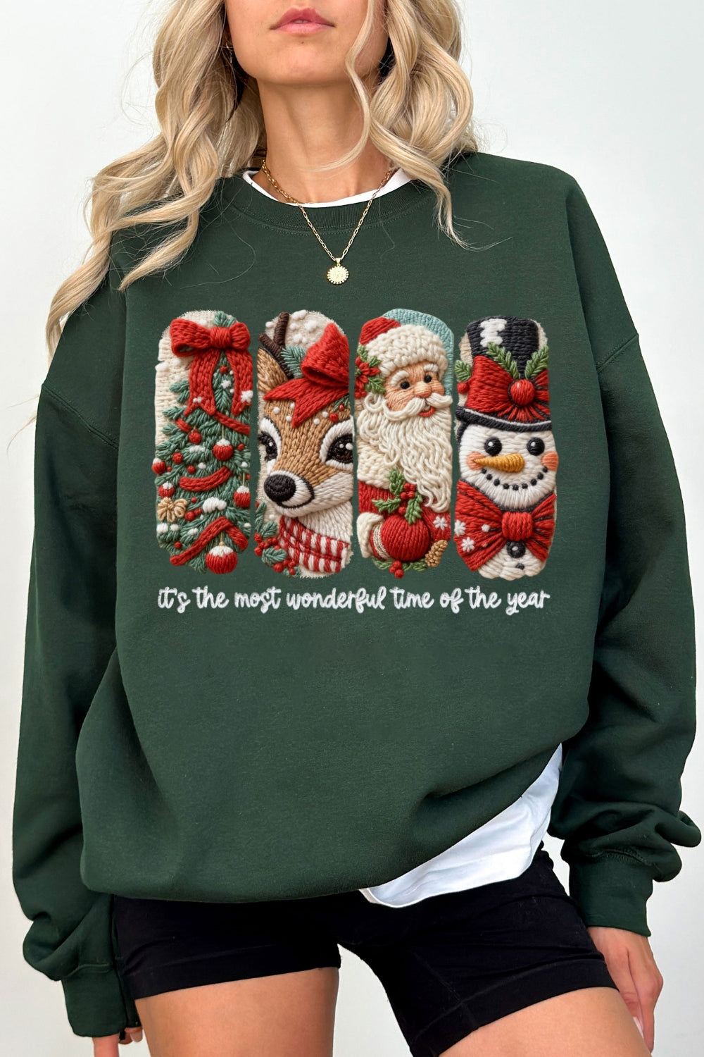 Faux Yarn Merry Christmas Doodles Sweatshirt For Women