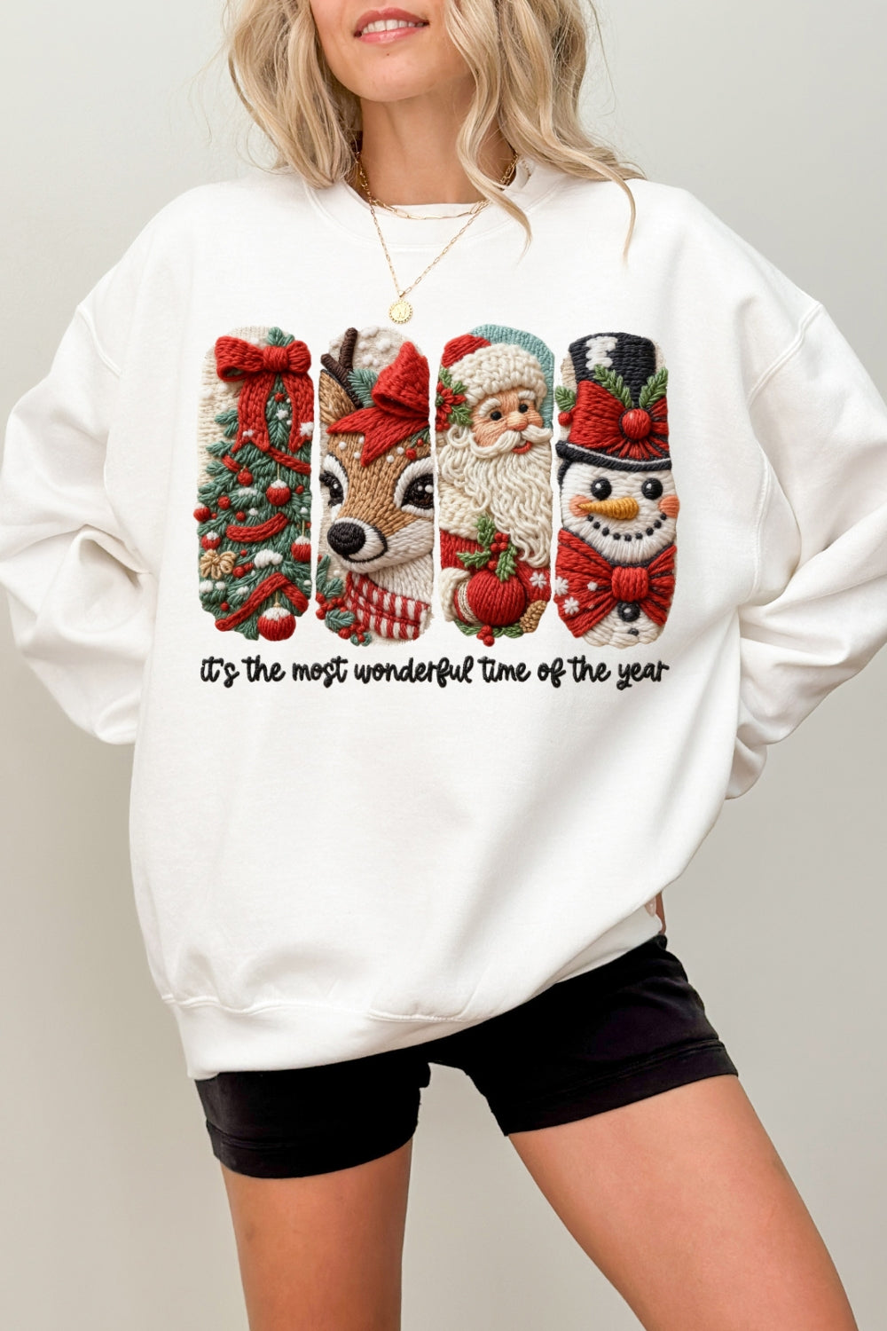 Faux Yarn Merry Christmas Doodles Sweatshirt For Women