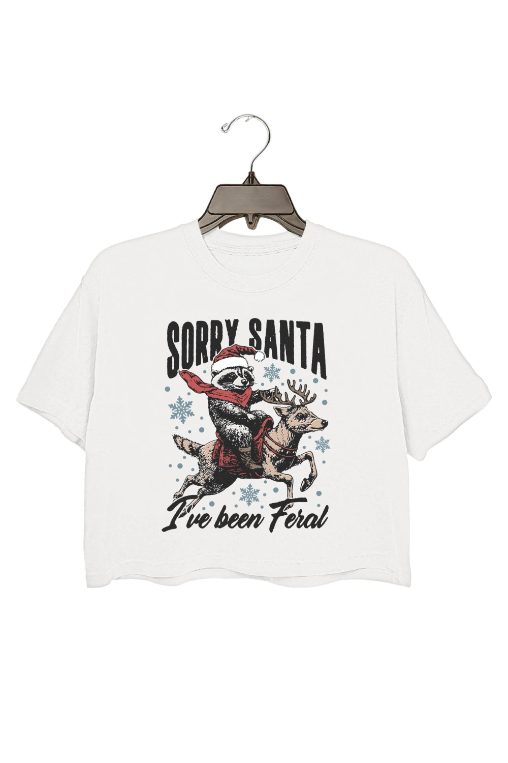 Retro Christmas Funny Raccoon Santa Crop Top For Women