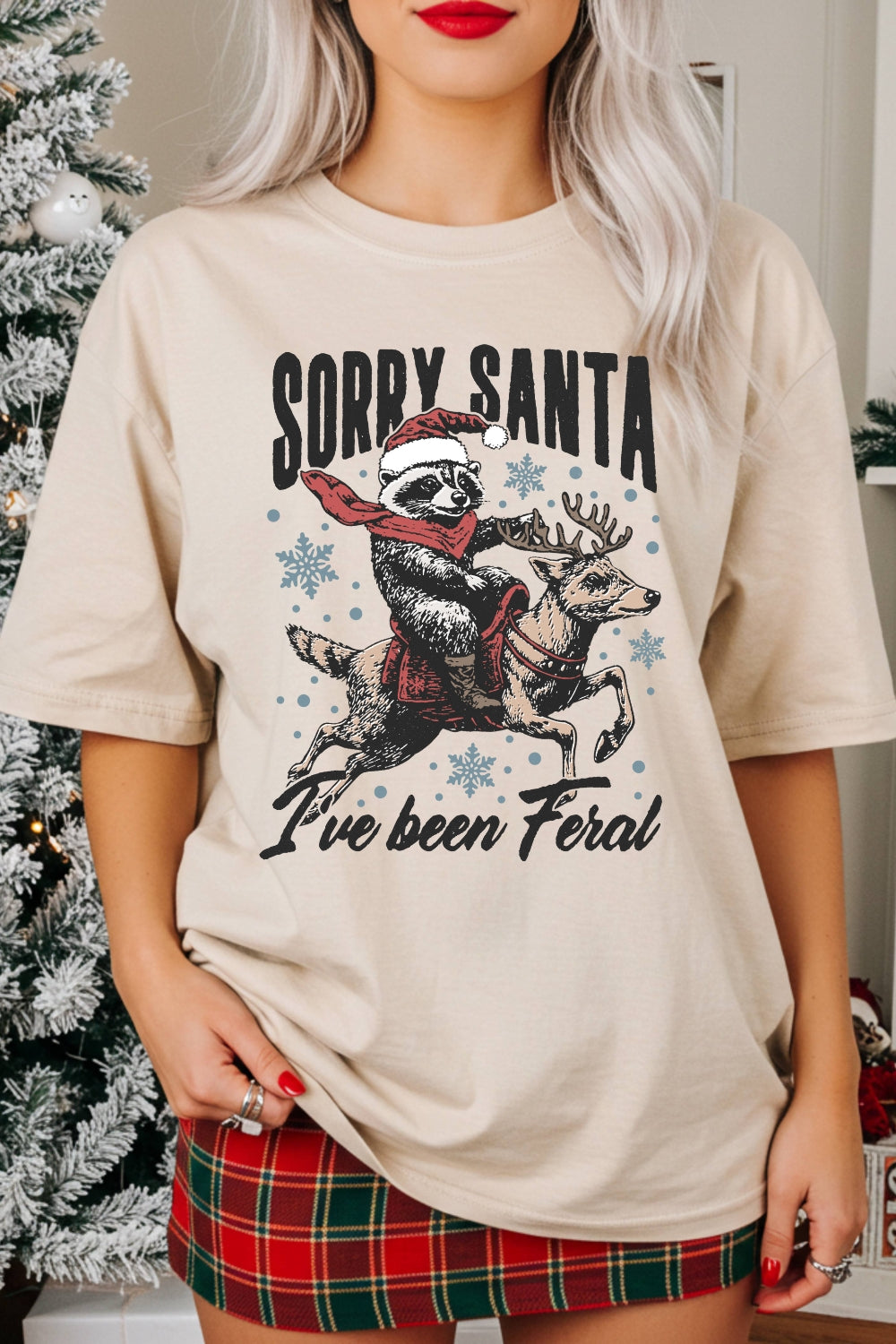 Retro Christmas Funny Raccoon Santa Tee For Women