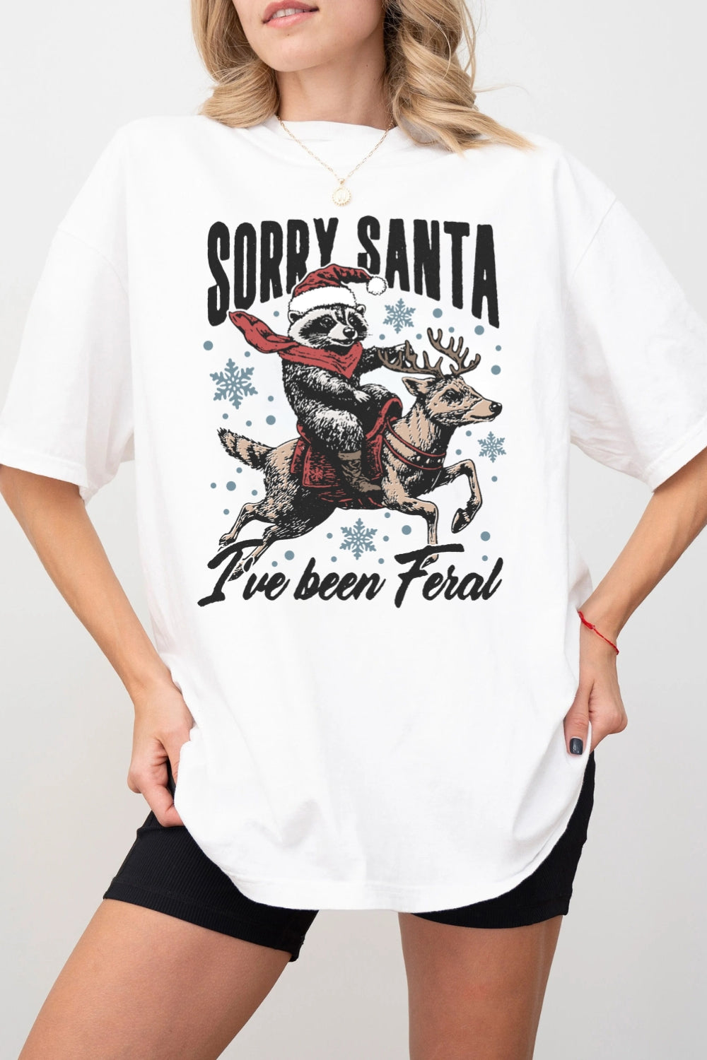 Retro Christmas Funny Raccoon Santa Tee For Women