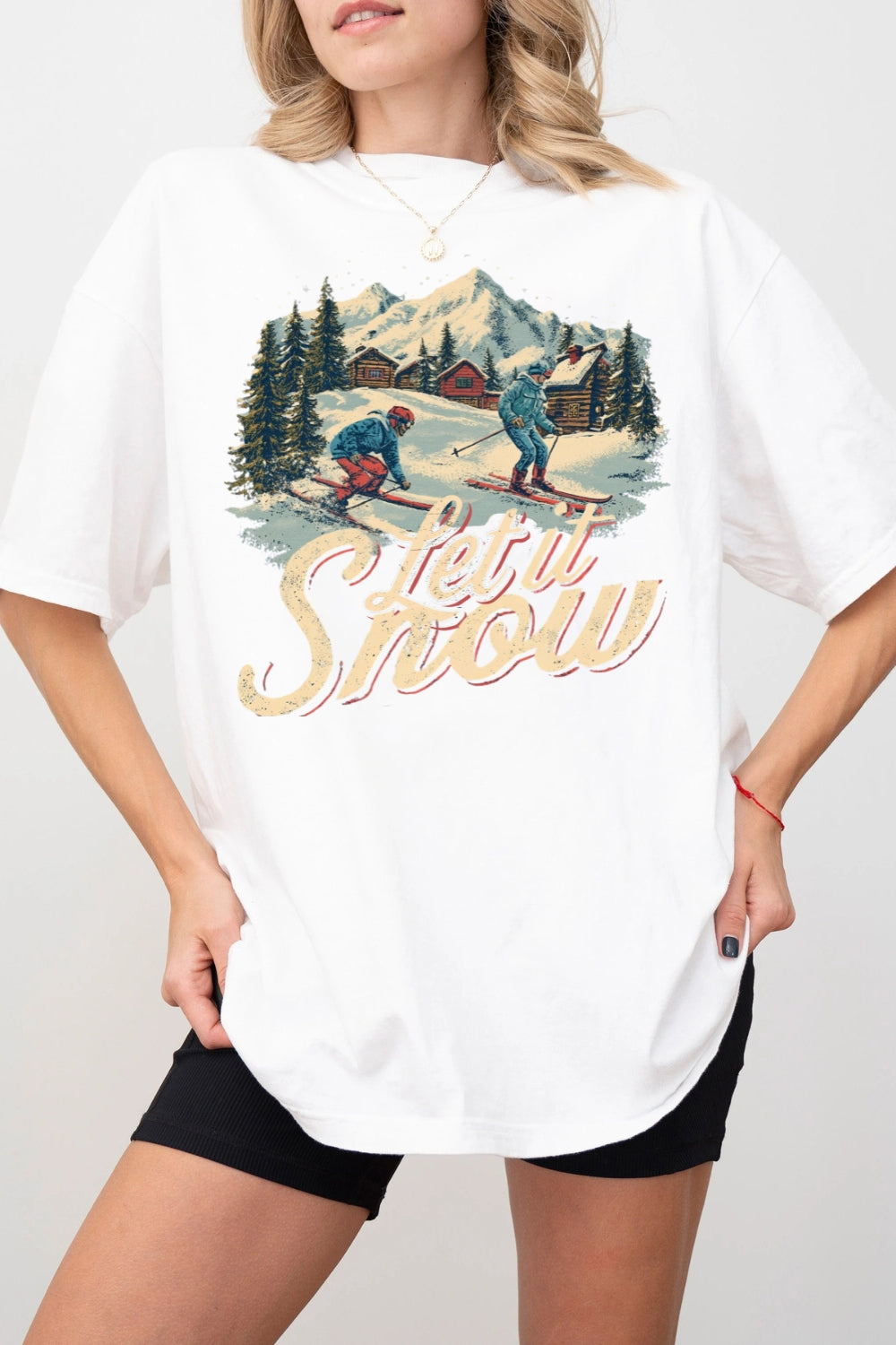 Retro Christmas Let It Snow Ski Tee For Women