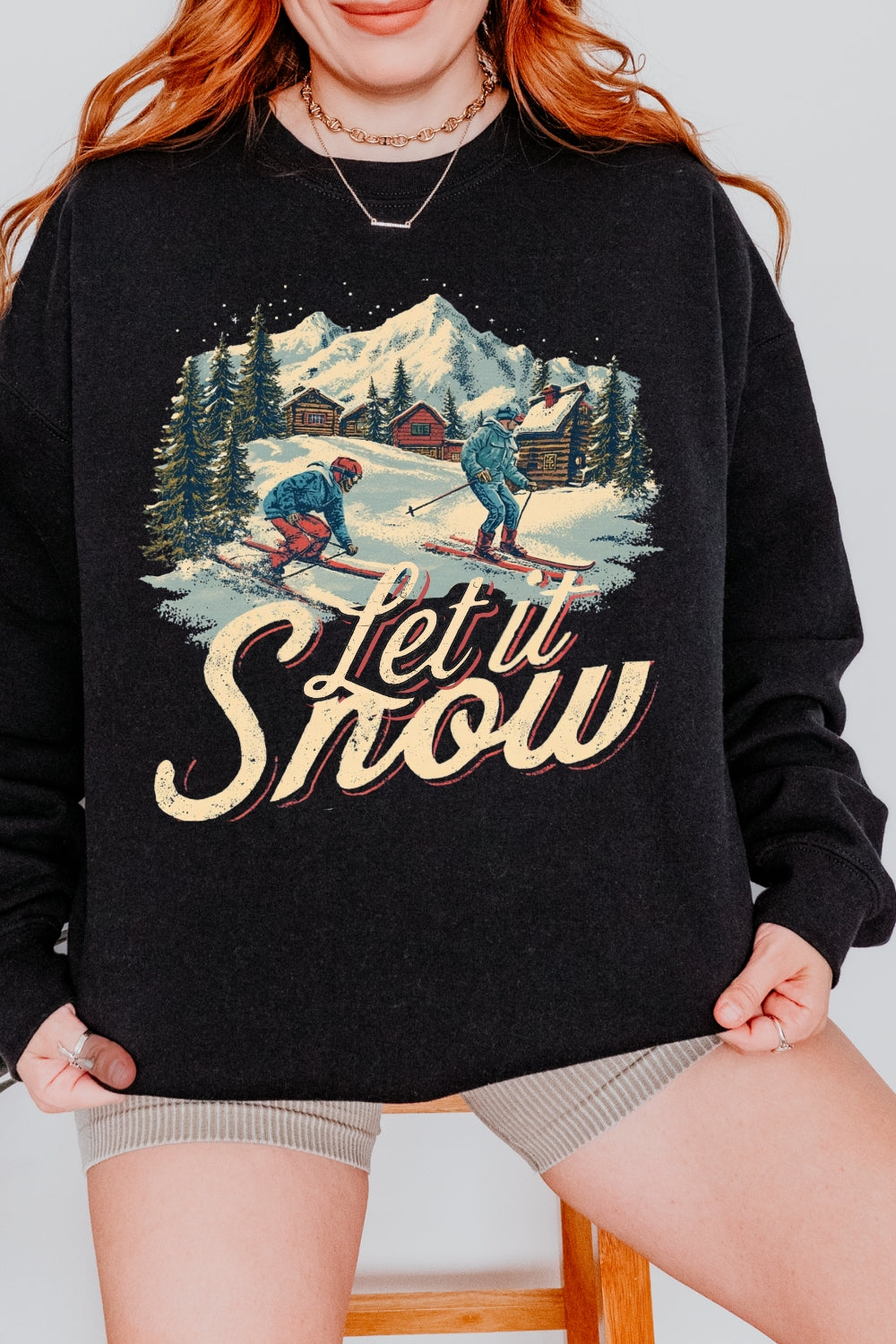 Retro Christmas Let It Snow Ski Sweatshirt For Women