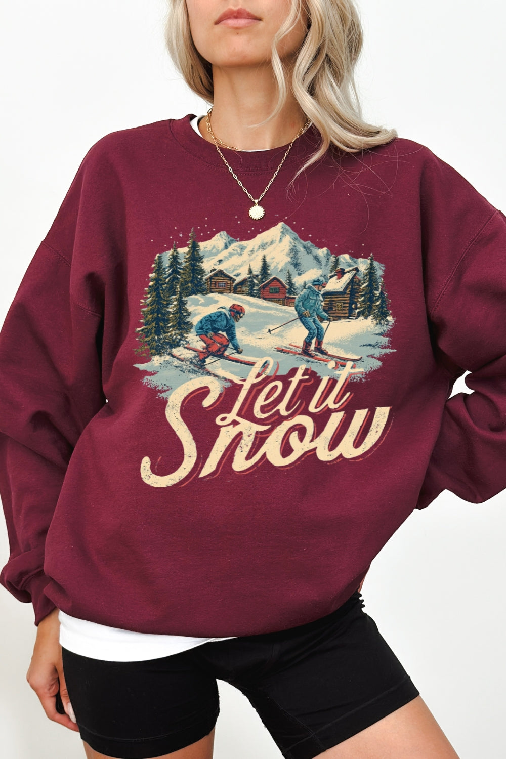 Retro Christmas Let It Snow Ski Sweatshirt For Women