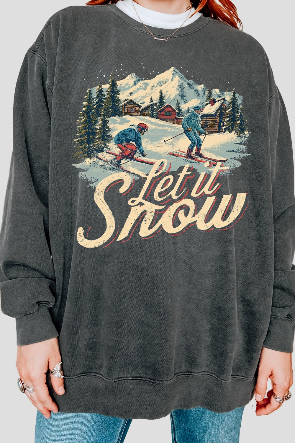 Retro Christmas Let It Snow Ski Sweatshirt For Women