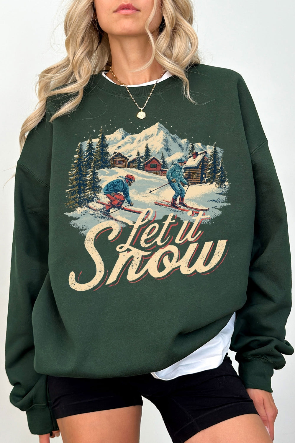Retro Christmas Let It Snow Ski Sweatshirt For Women
