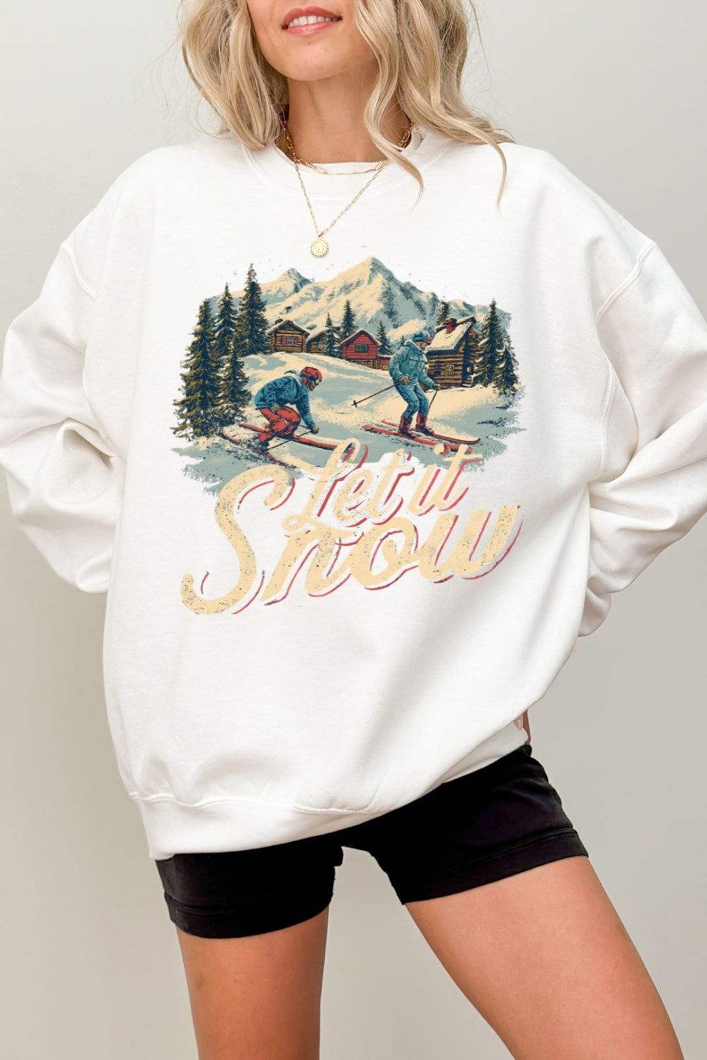 Retro Christmas Let It Snow Ski Sweatshirt For Women