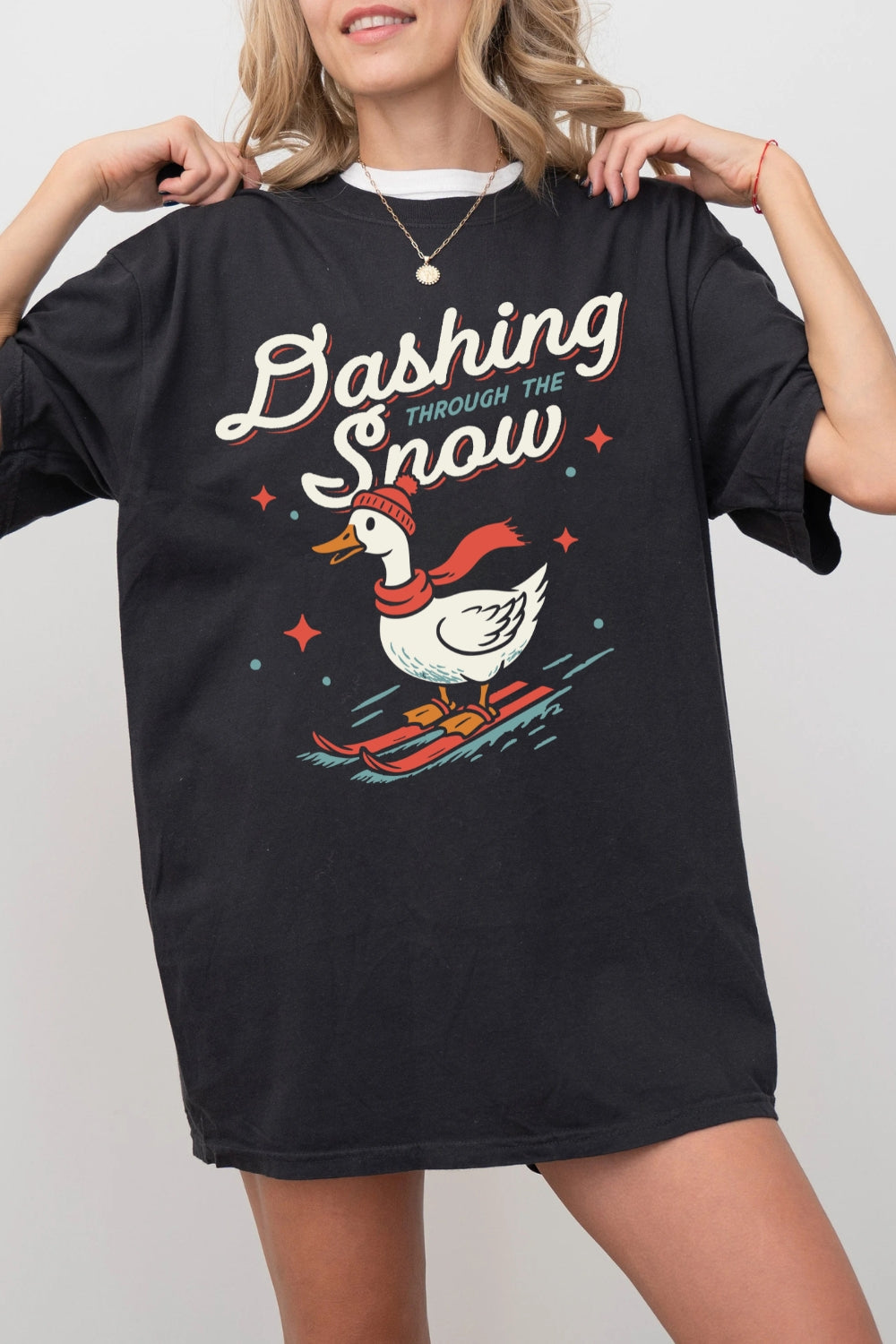 Dashing Through The Snow Goose Skiing Tee For Women