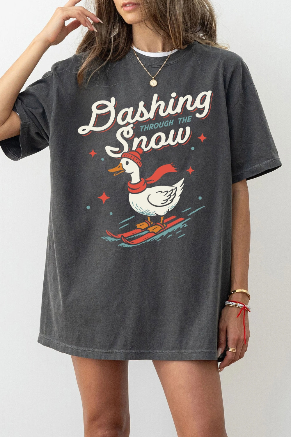 Dashing Through The Snow Goose Skiing Tee For Women