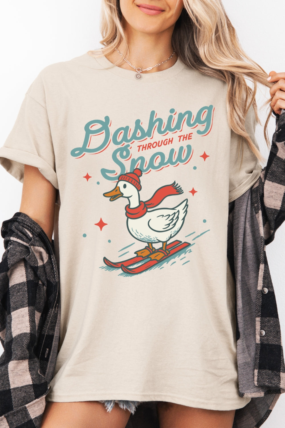 Dashing Through The Snow Goose Skiing Tee For Women