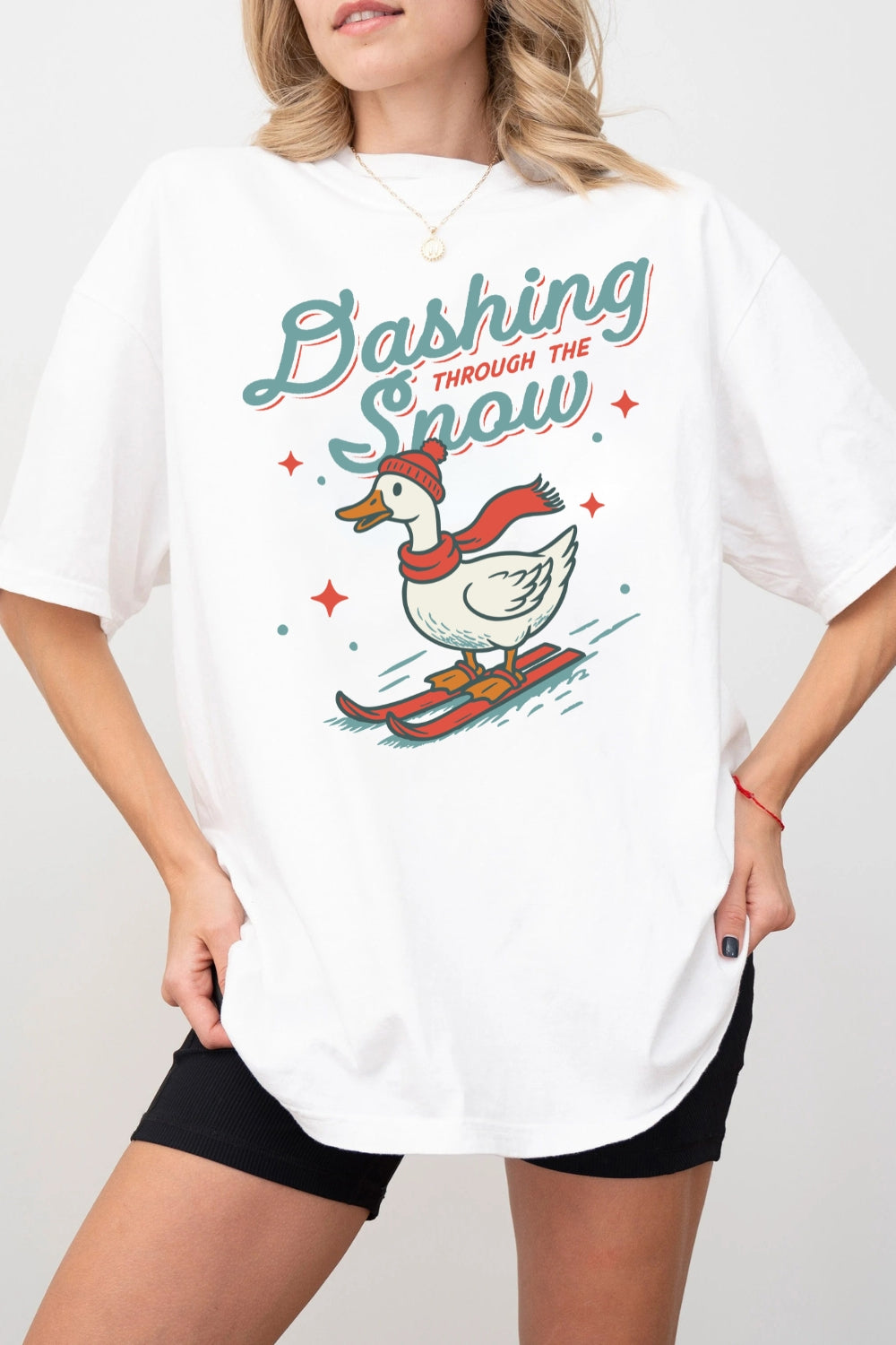 Dashing Through The Snow Goose Skiing Tee For Women
