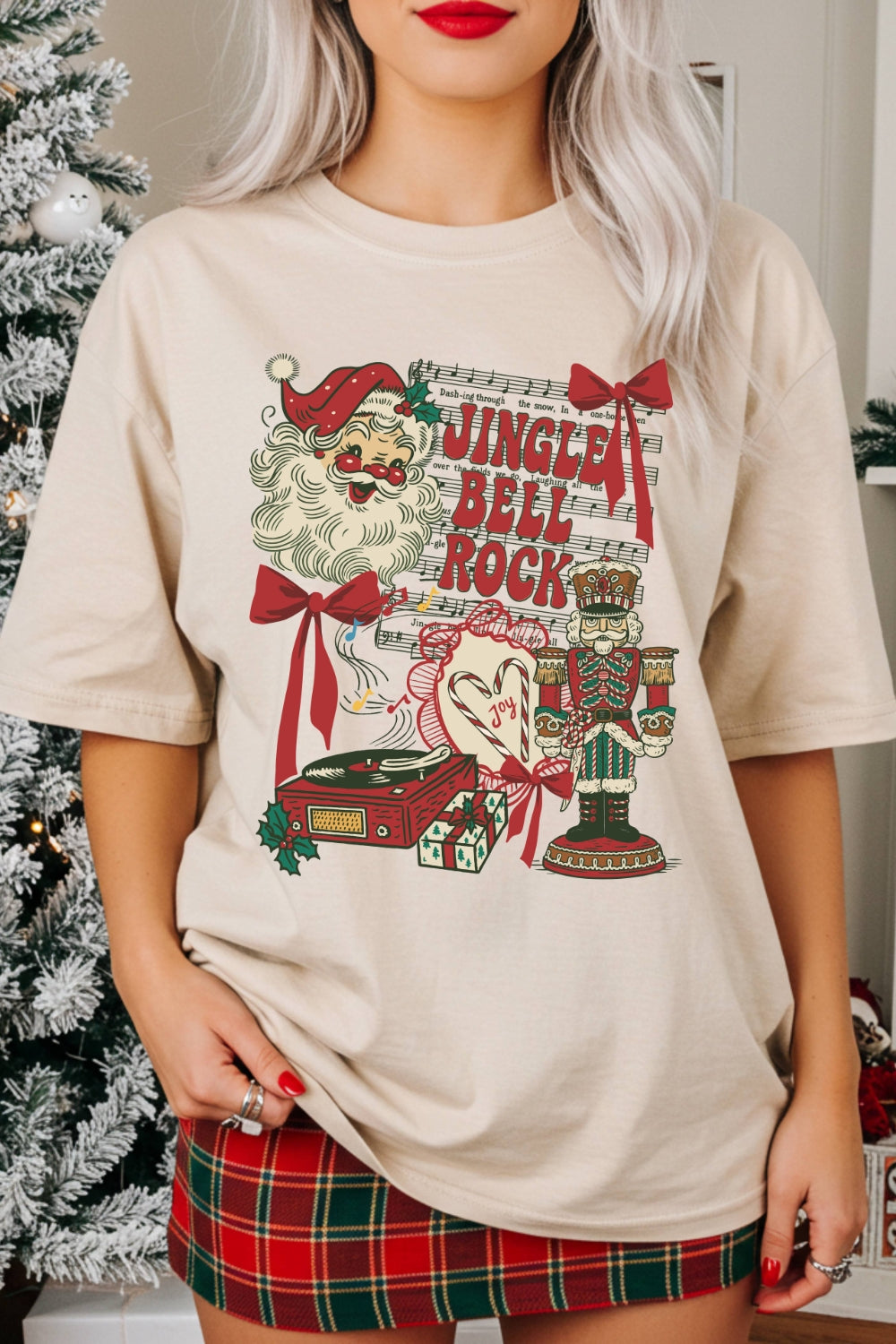 Retro Christmas Jingle Bell Rock Santa Tee For Women