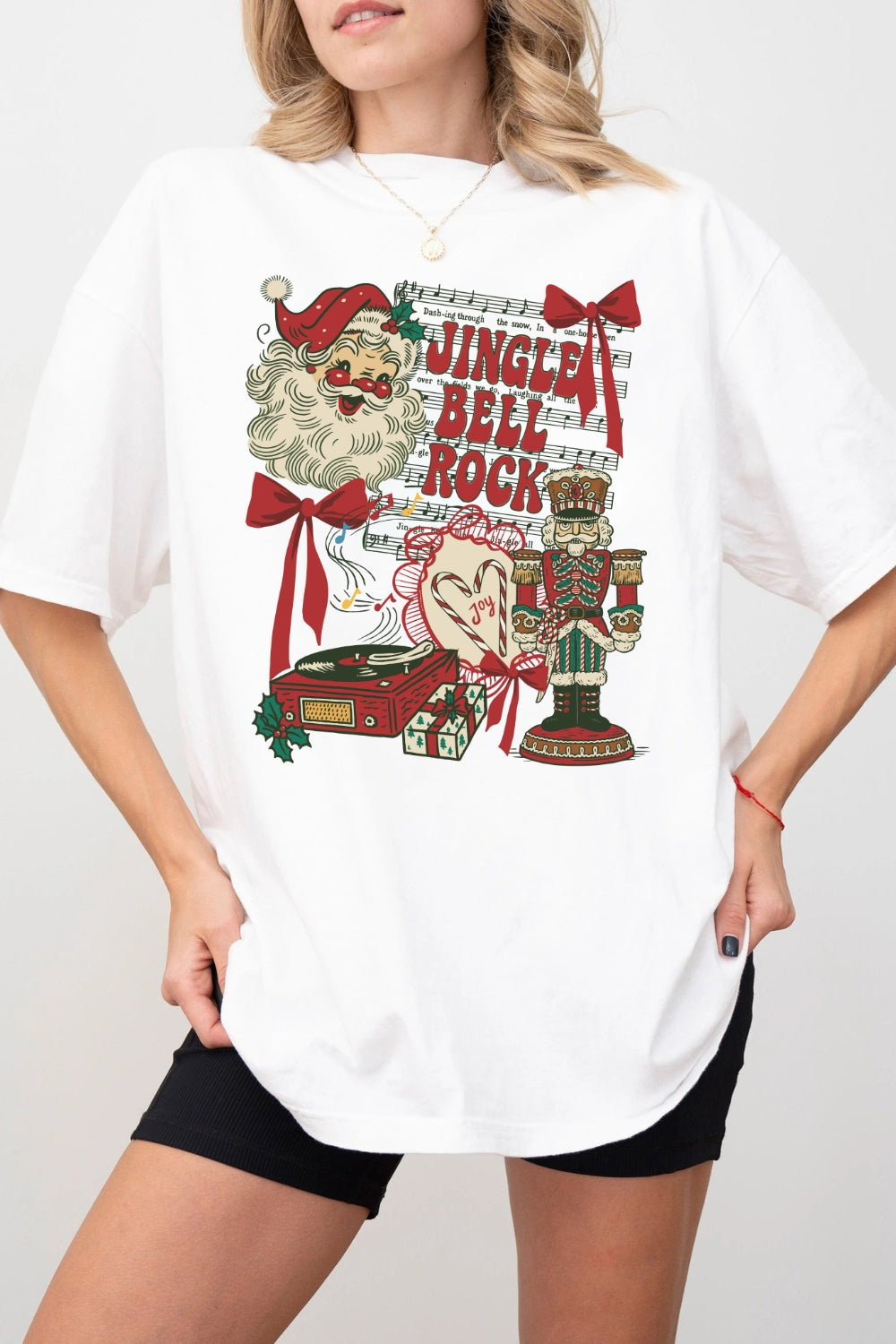 Retro Christmas Jingle Bell Rock Santa Tee For Women
