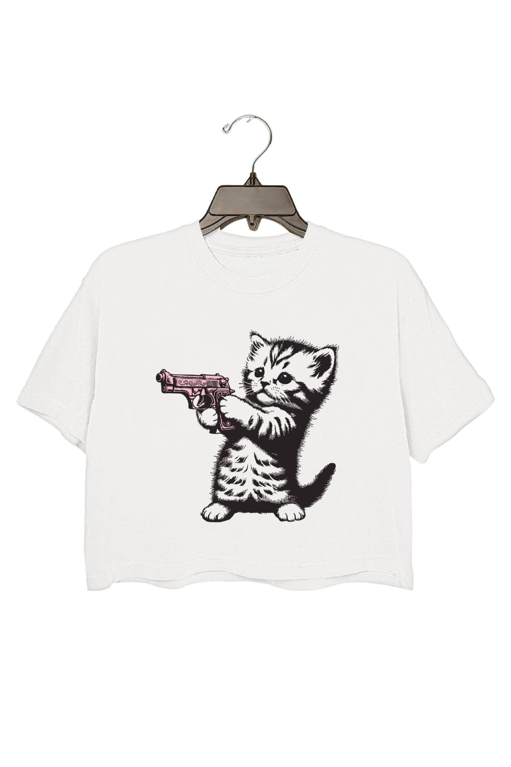 Kitten Pointing A Gun Crop Top For Women