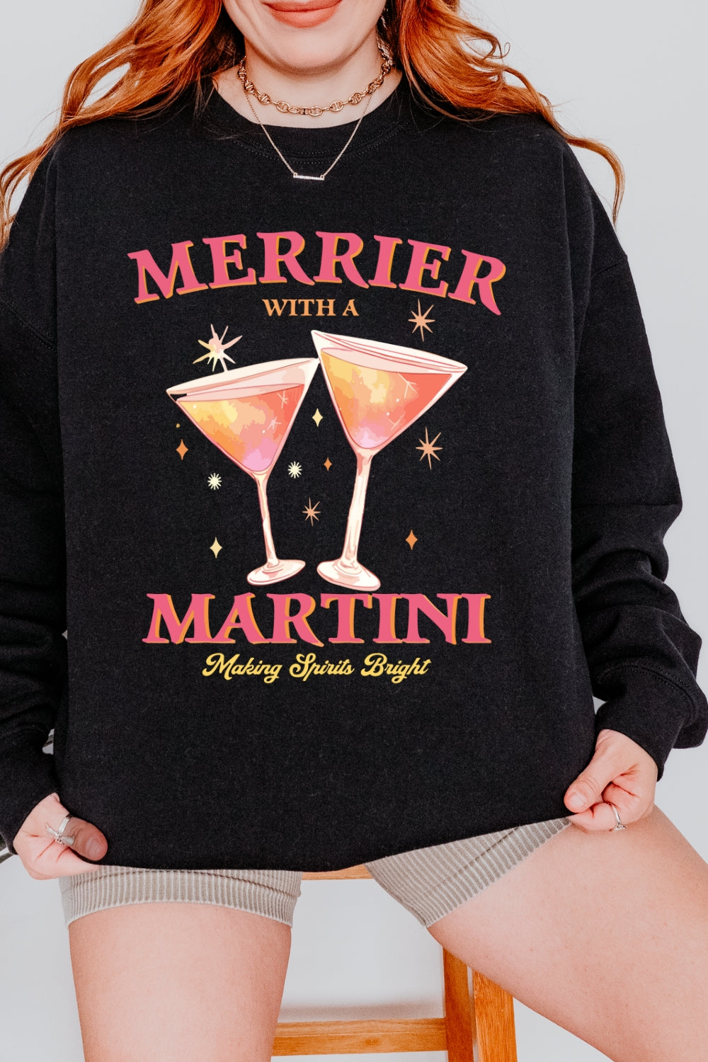 Merrier With A Christmas Martini Sweatshirt For Women
