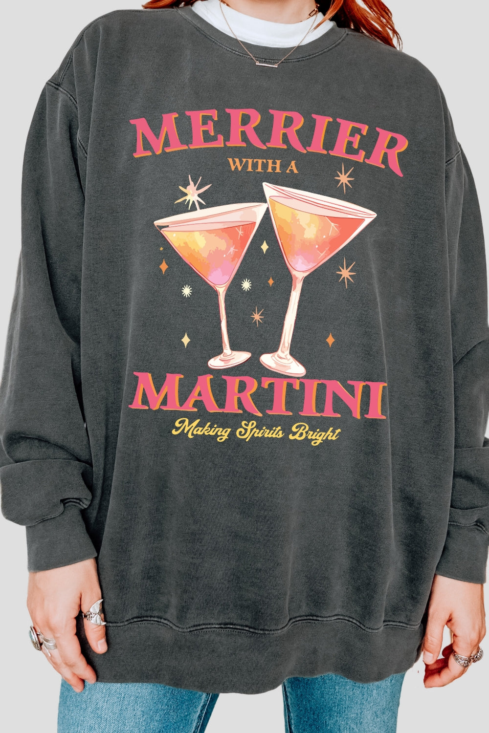 Merrier With A Christmas Martini Sweatshirt For Women