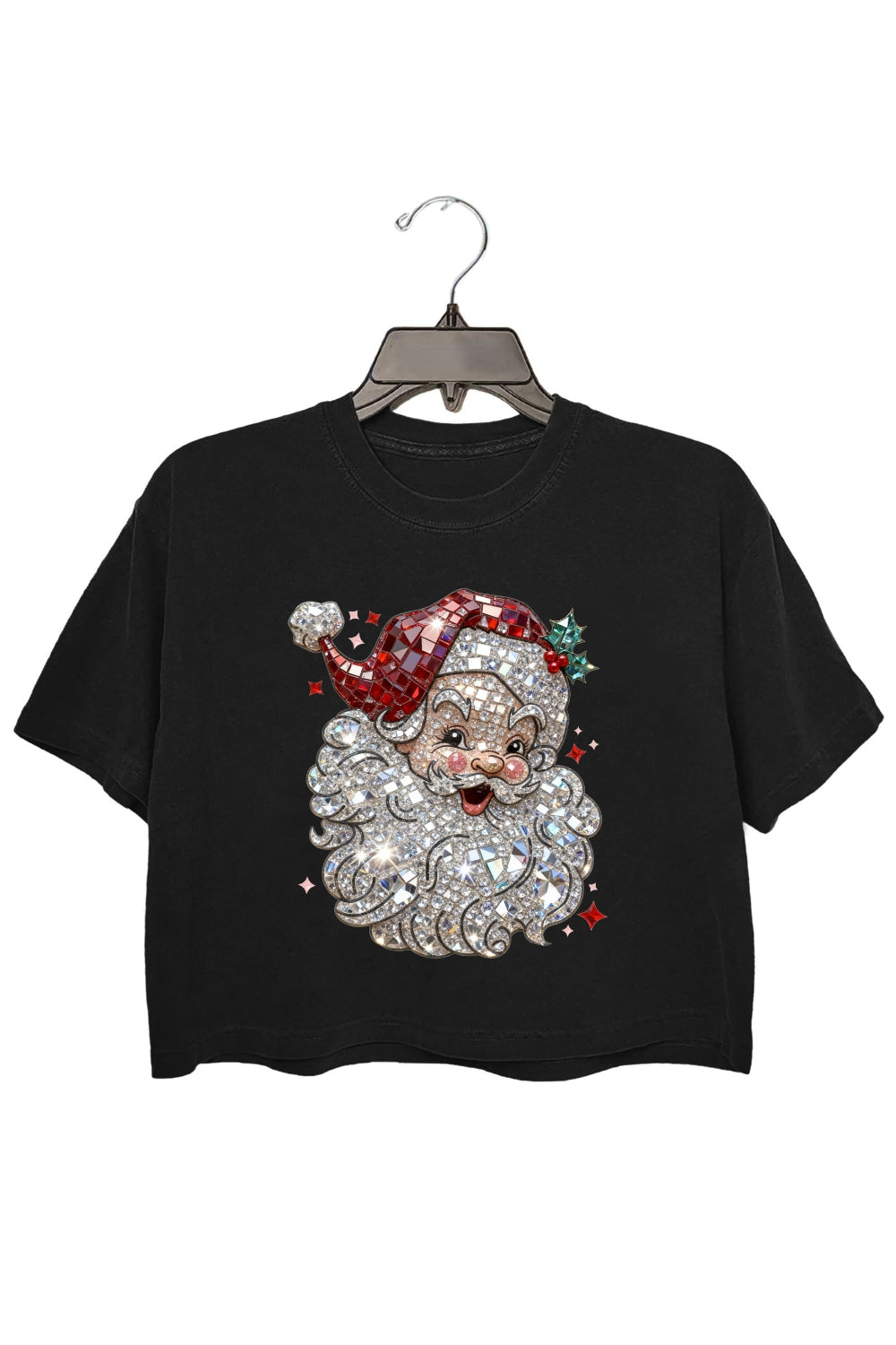 Retro Santa Crystal Mosaic Print Crop Top For Women