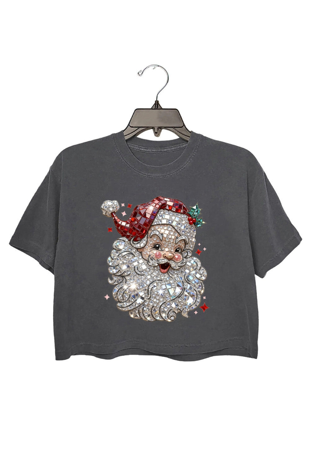 Retro Santa Crystal Mosaic Print Crop Top For Women