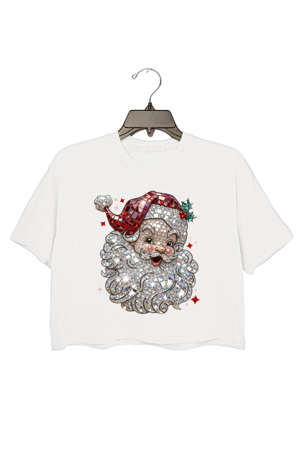 Retro Santa Crystal Mosaic Print Crop Top For Women