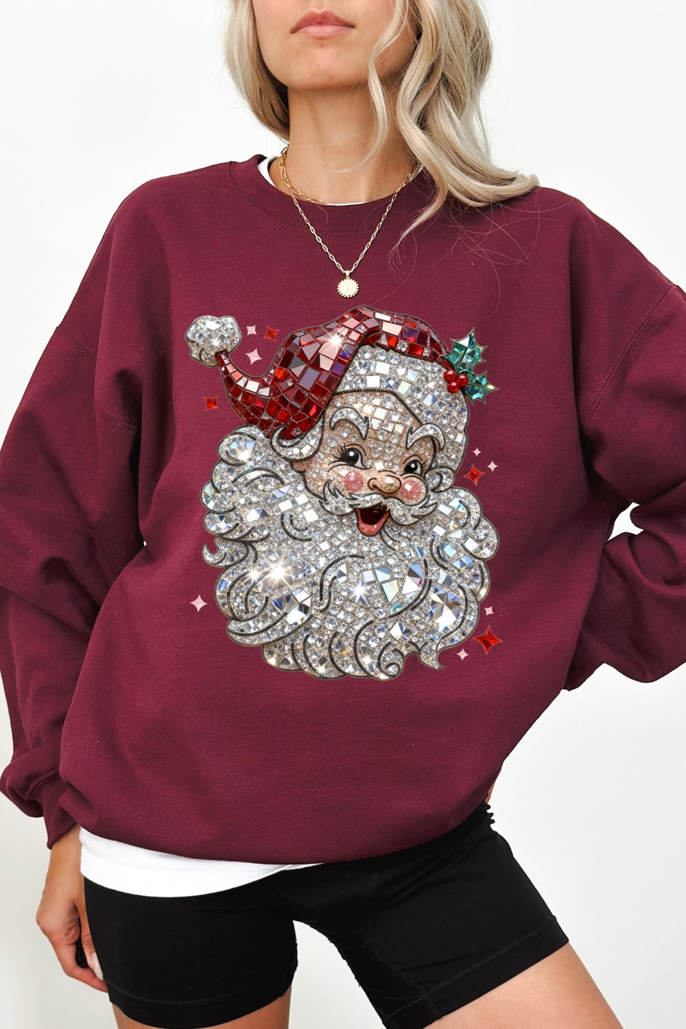 Retro Santa Crystal Mosaic Print Sweatshirt For Women