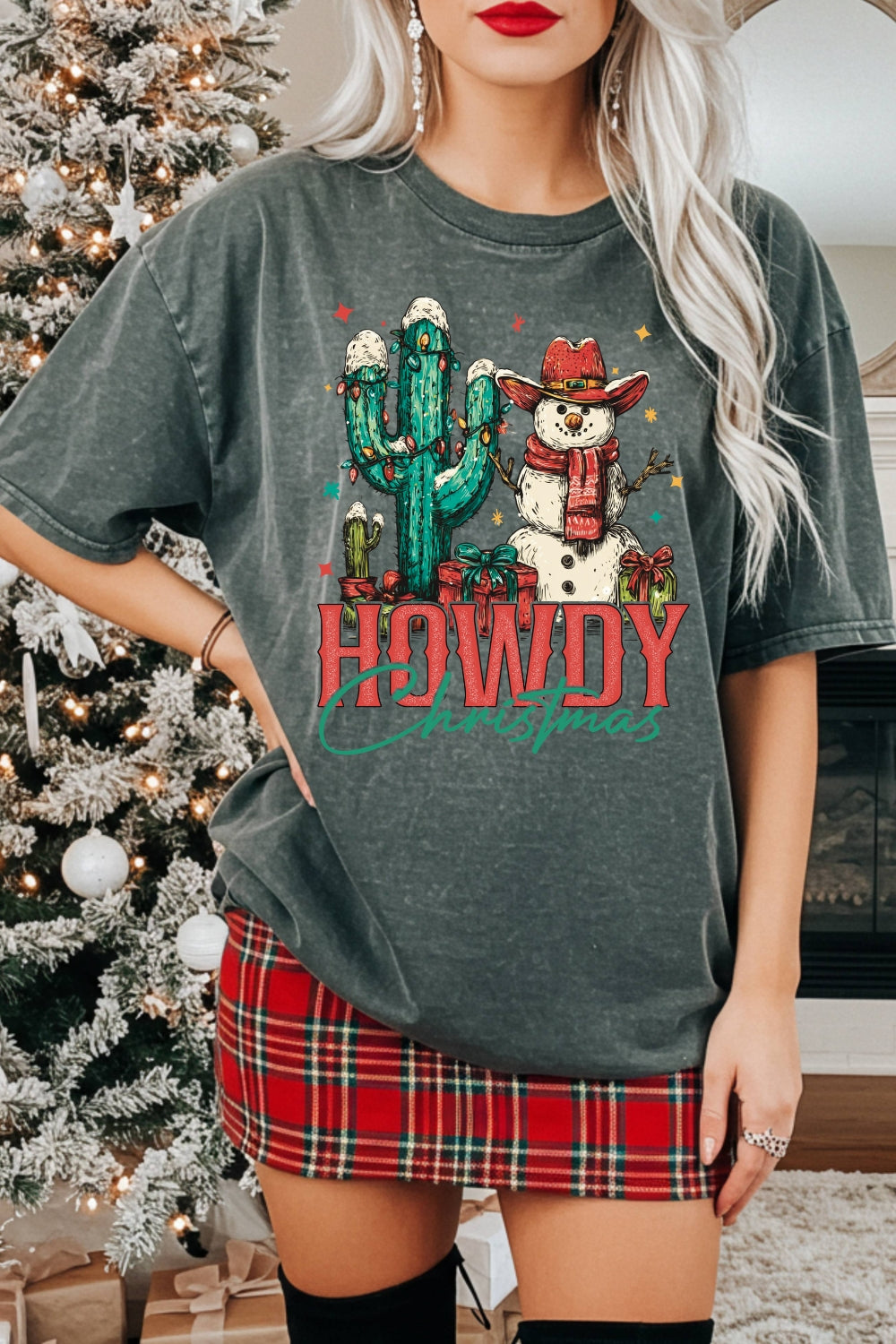 Howdy Christmas Western Snowman Tee For Women