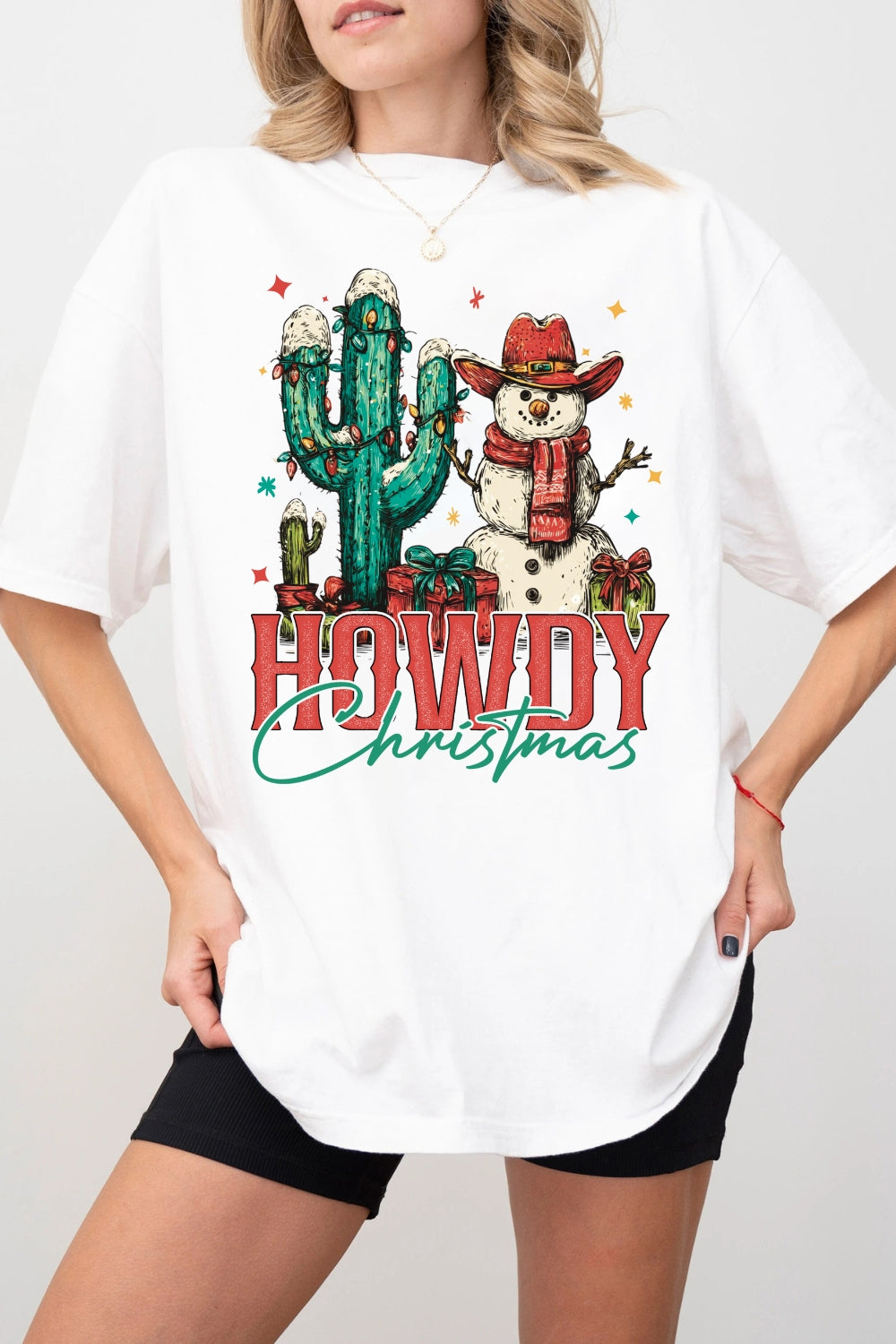 Howdy Christmas Western Snowman Tee For Women