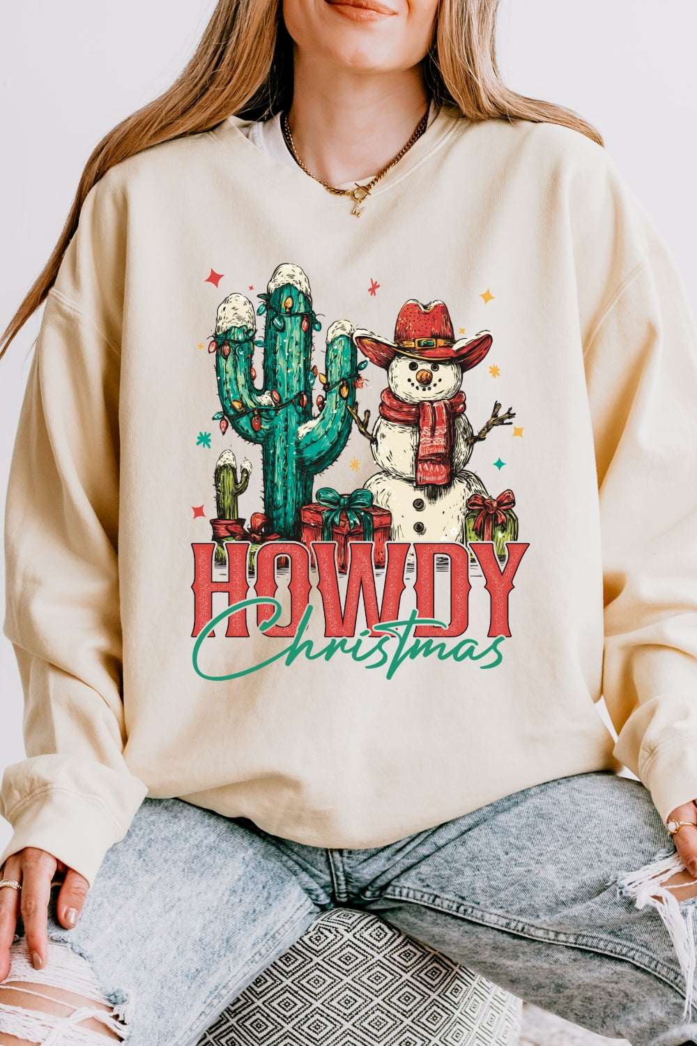 Howdy Christmas Western Snowman Sweatshirt For Women