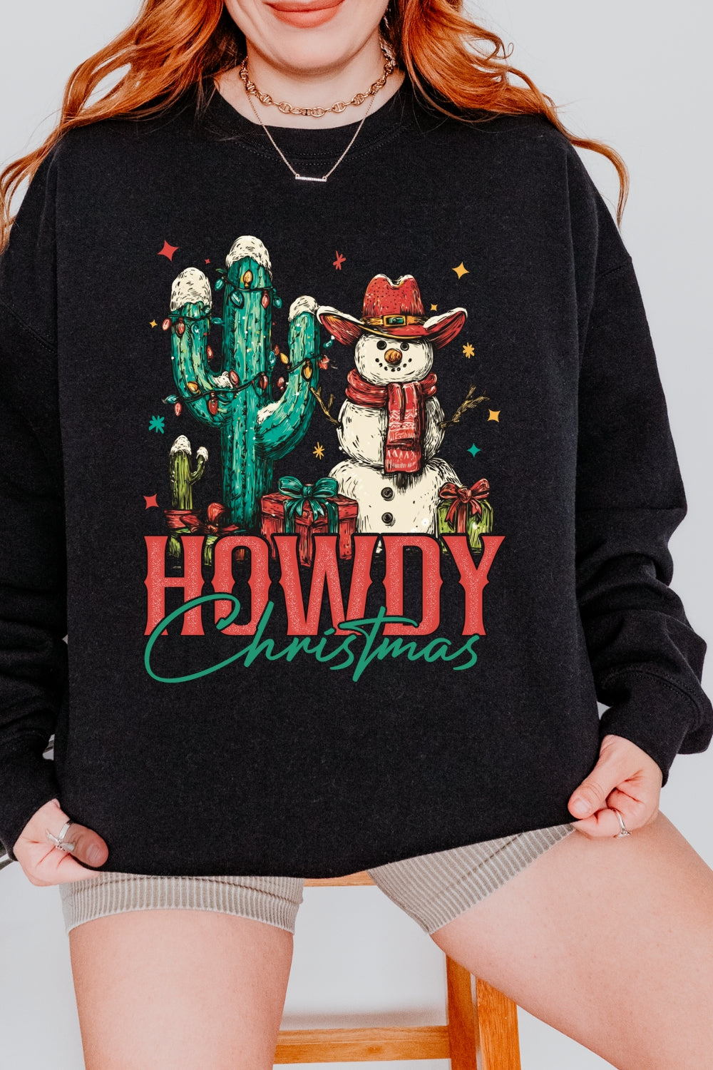 Howdy Christmas Western Snowman Sweatshirt For Women