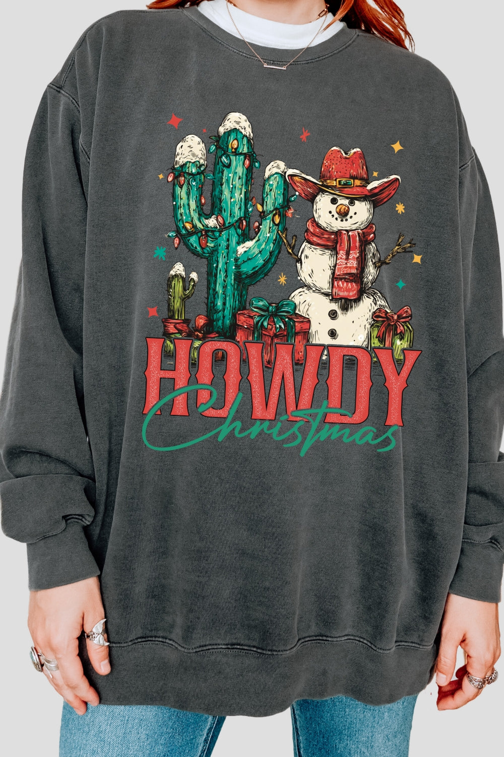 Howdy Christmas Western Snowman Sweatshirt For Women