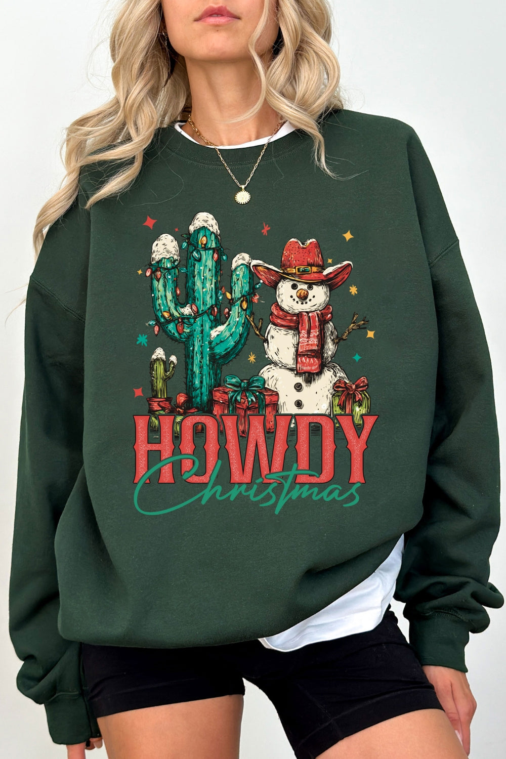 Howdy Christmas Western Snowman Sweatshirt For Women