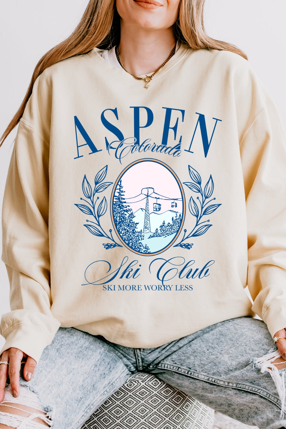 Aspen Ski Club Ski More Worry Less Sweatshirt For Women
