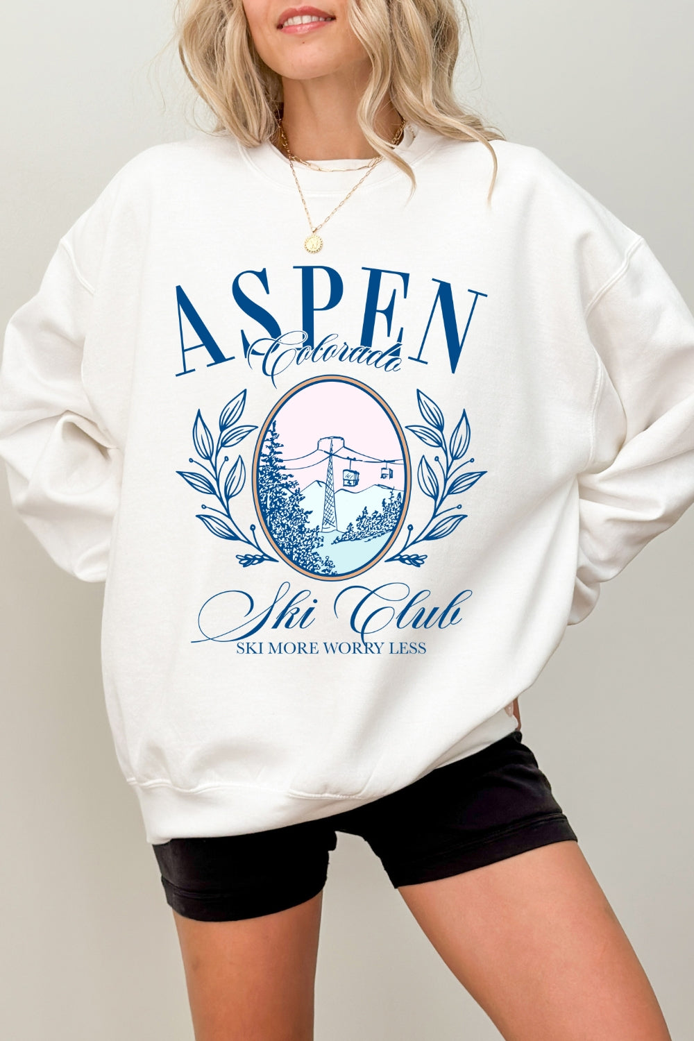 Aspen Ski Club Ski More Worry Less Sweatshirt For Women