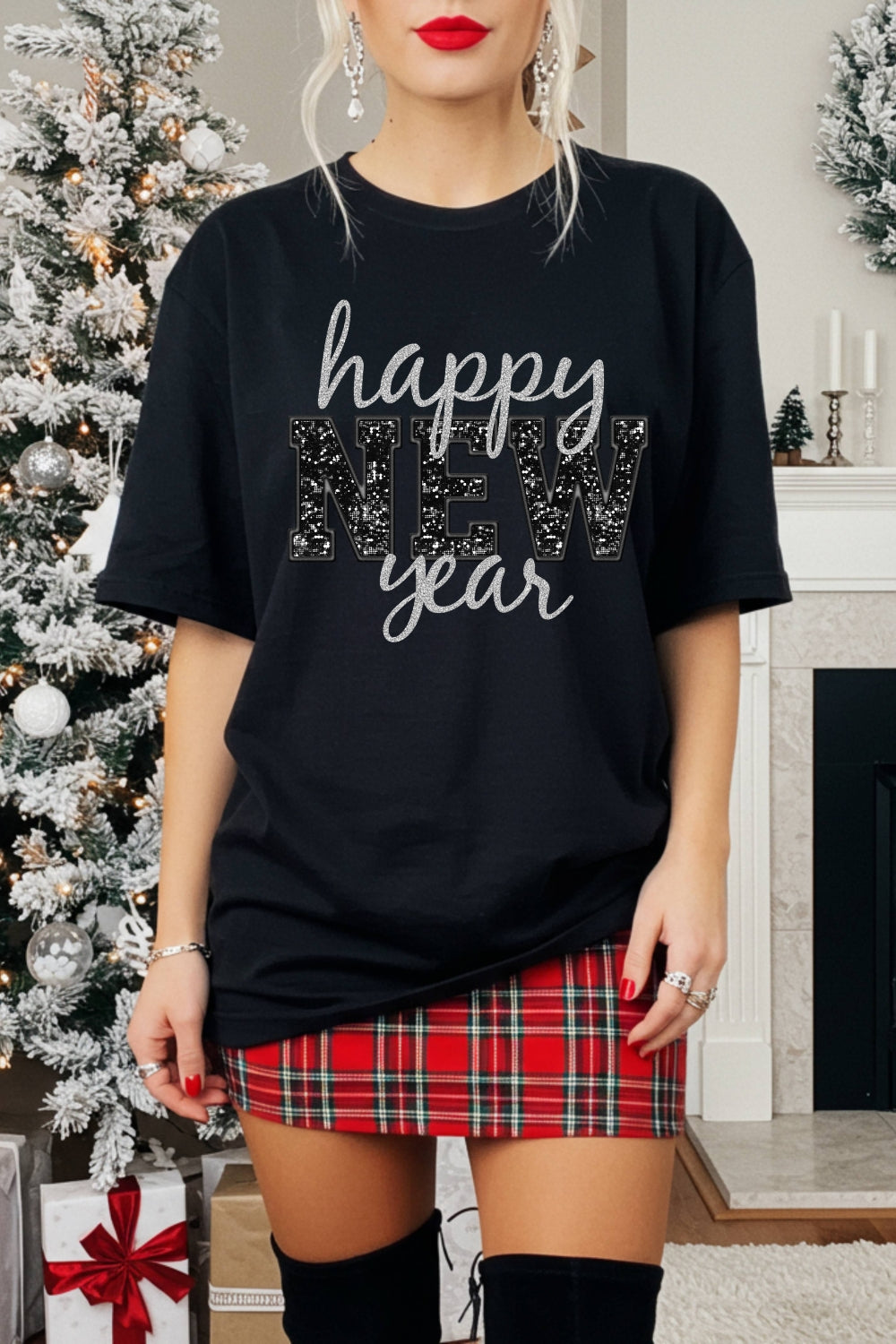 Happy New Year Glitter Tee For Women