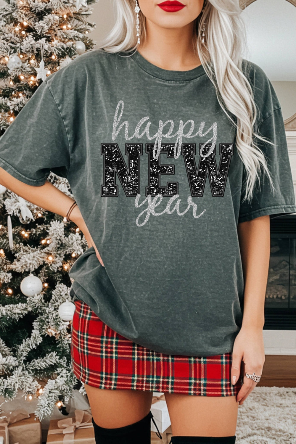 Happy New Year Glitter Tee For Women