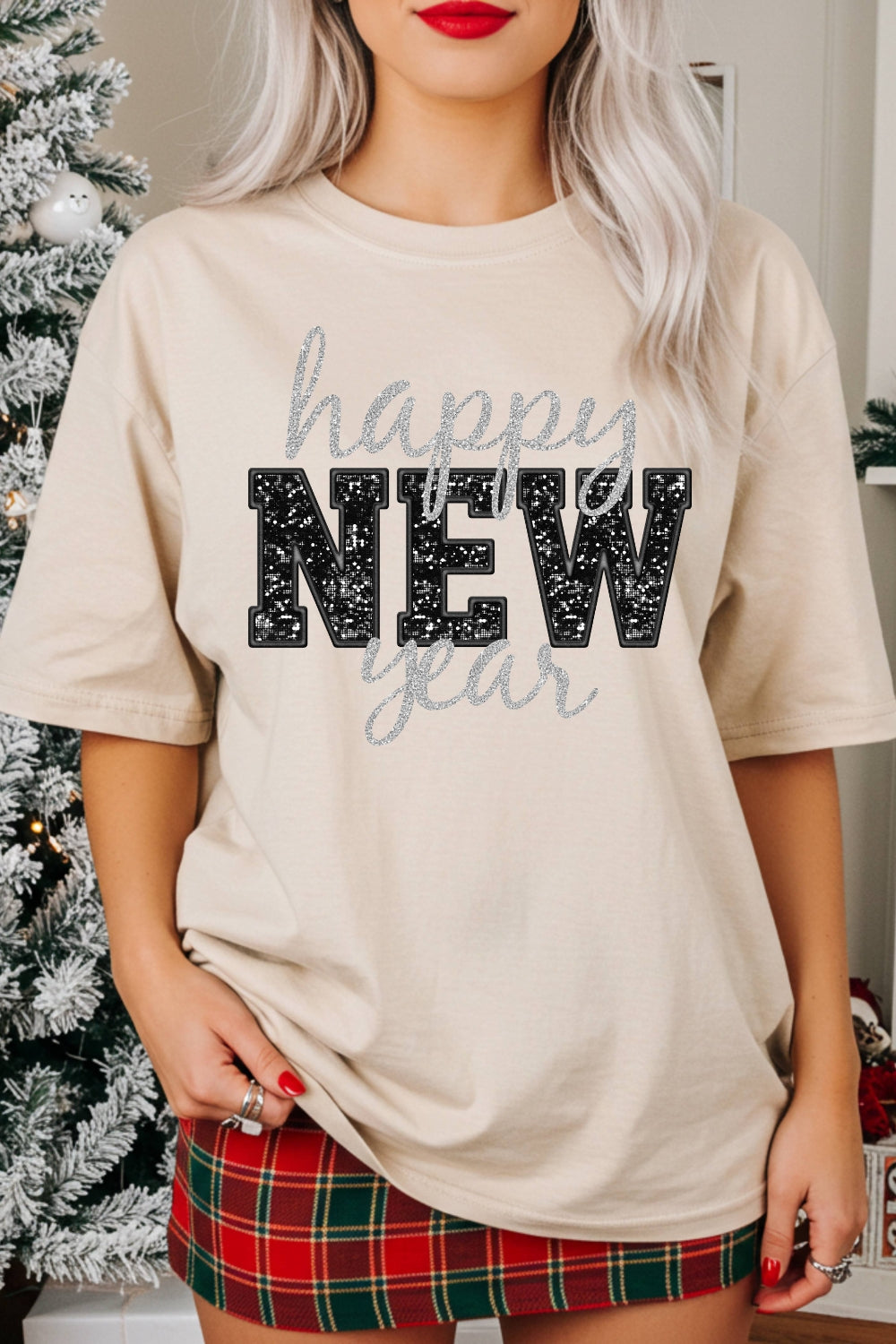 Happy New Year Glitter Tee For Women