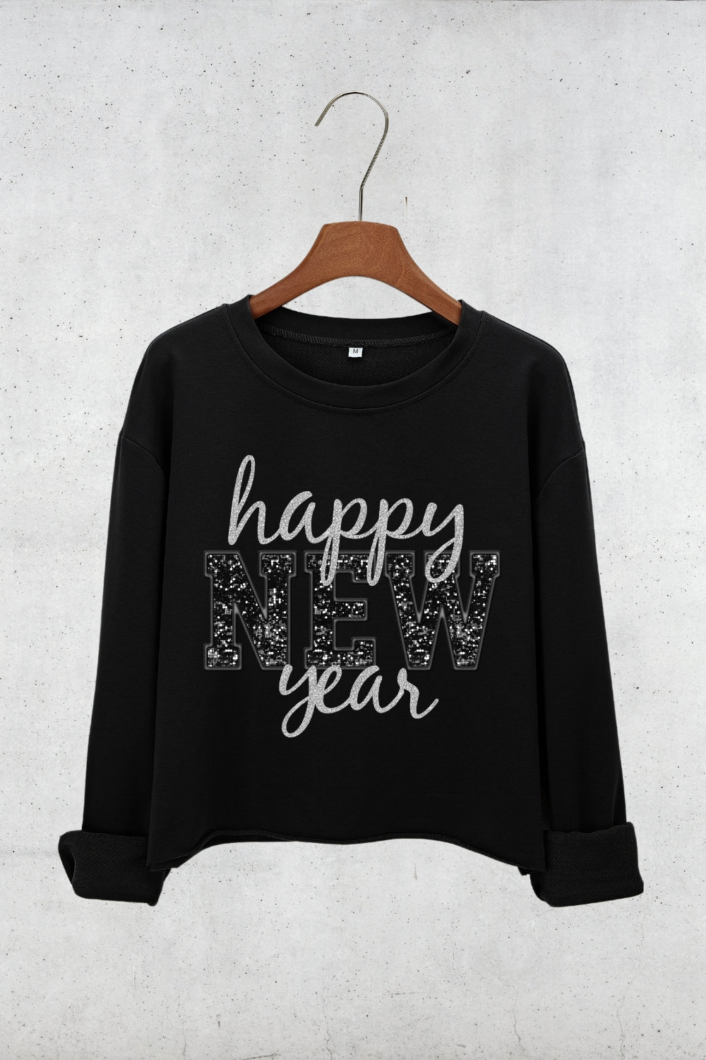 Happy New Year Glitter Crop Sweatshirt For Women