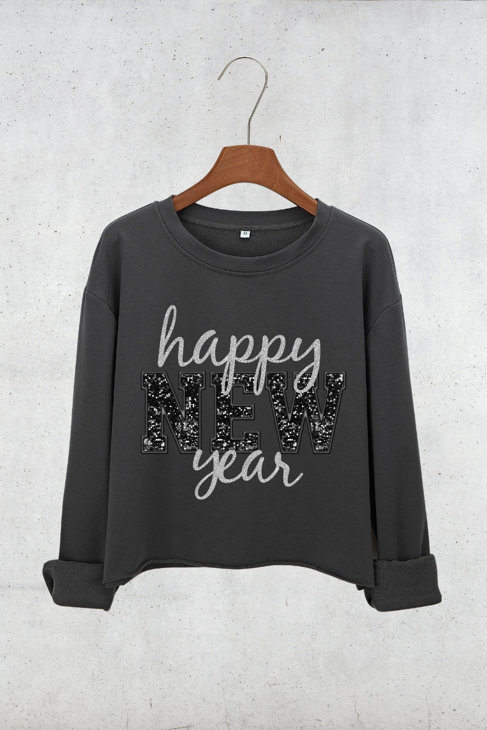 Happy New Year Glitter Crop Sweatshirt For Women