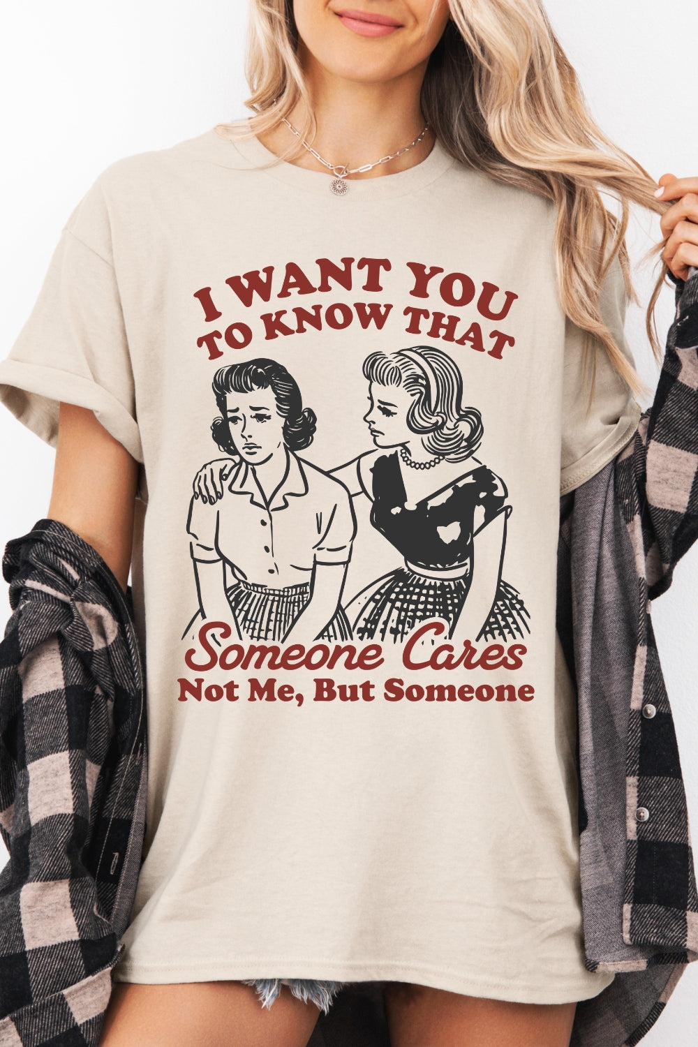 Someone Cares Retro Funny Quote Tee For Women
