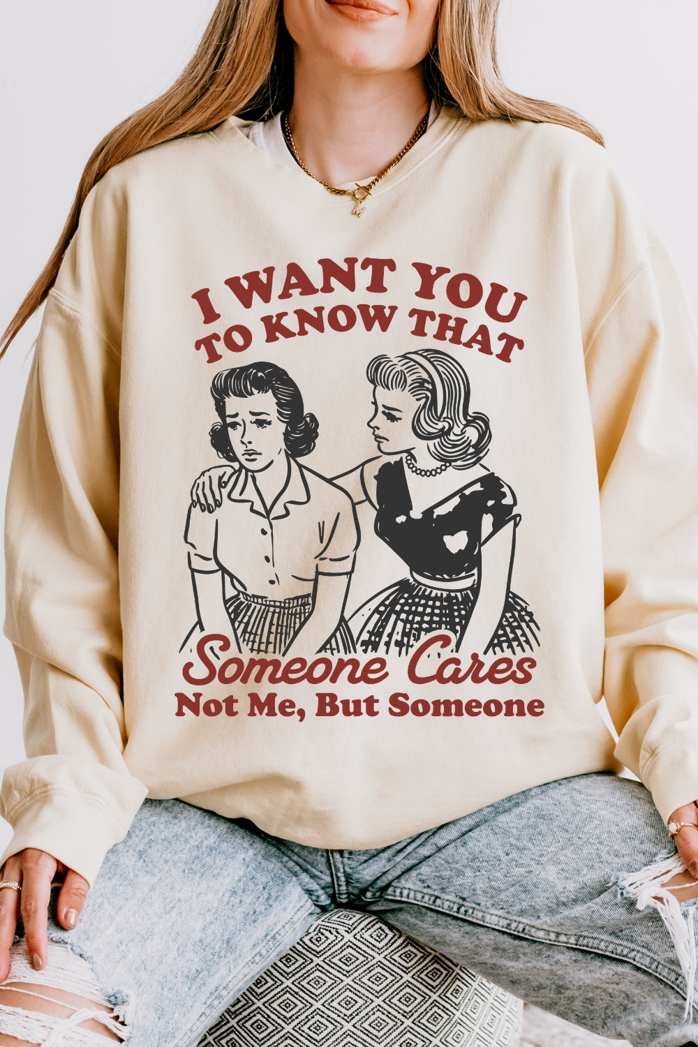 Someone Cares Retro Funny Quote Sweatshirt For Women