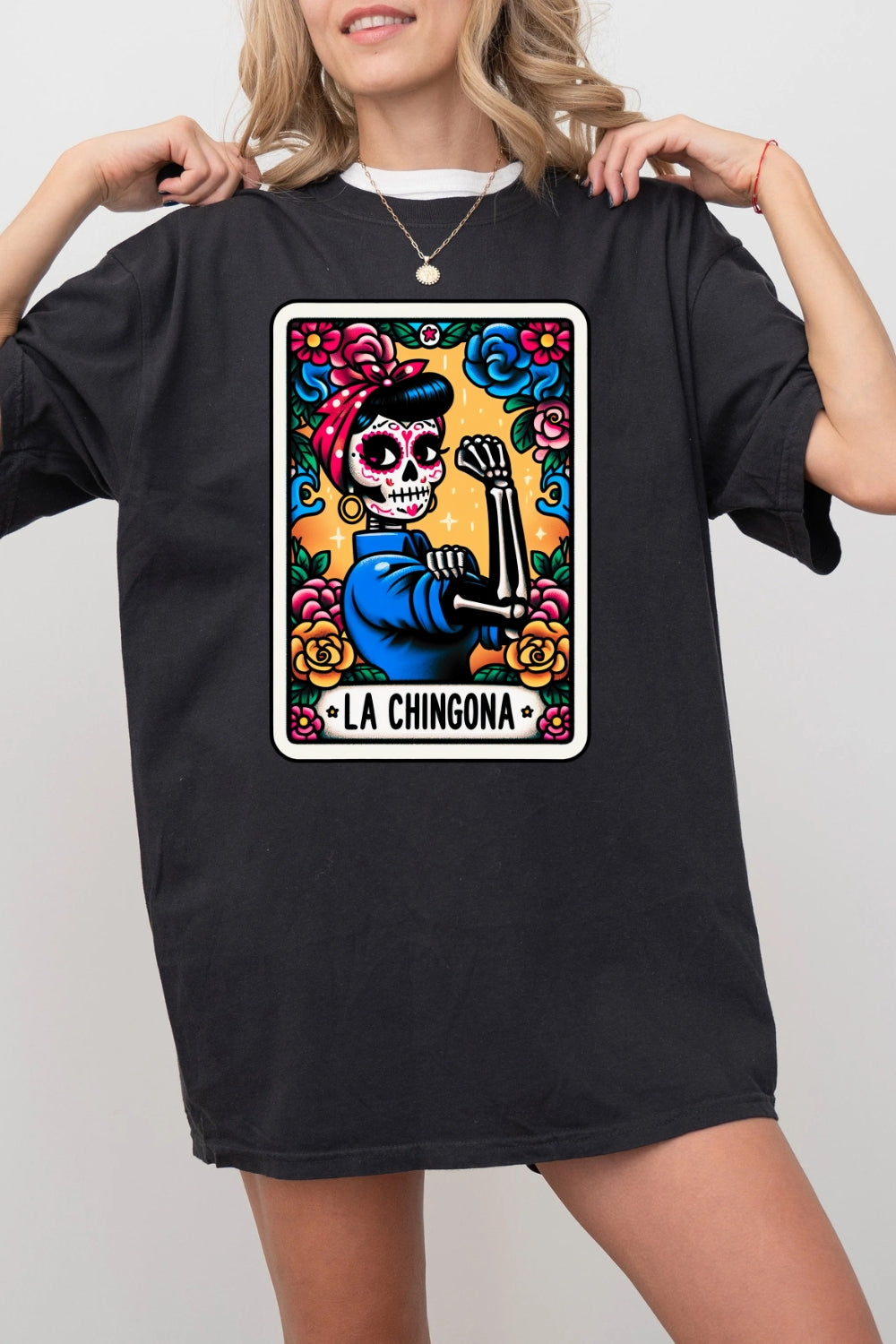 La Chingona Tarot Card Skeleton Tee For Women