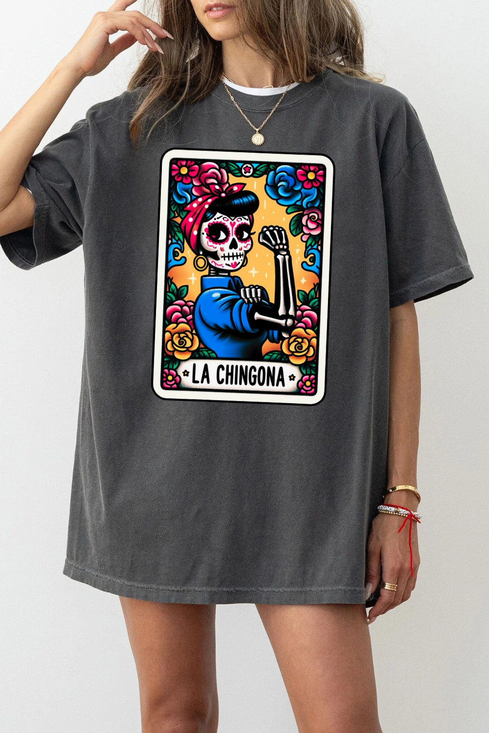 La Chingona Tarot Card Skeleton Tee For Women