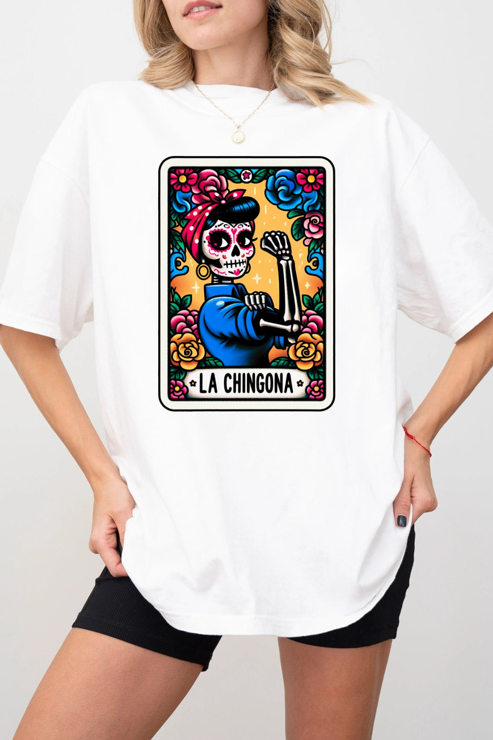 La Chingona Tarot Card Skeleton Tee For Women