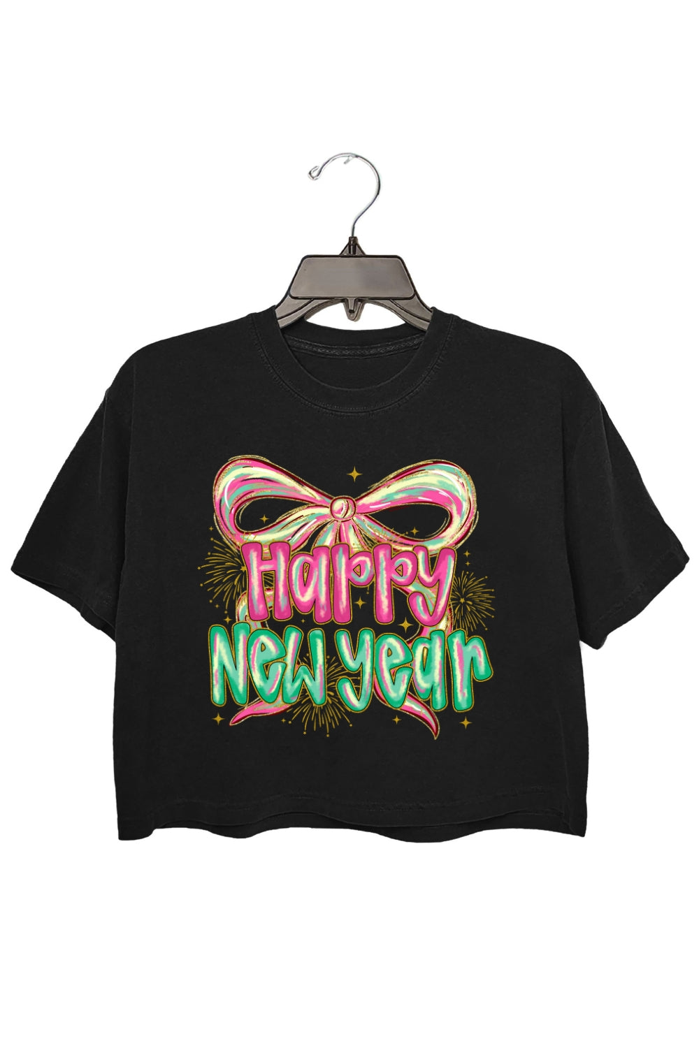 Happy New Year Coquette Bow Crop Top For Women