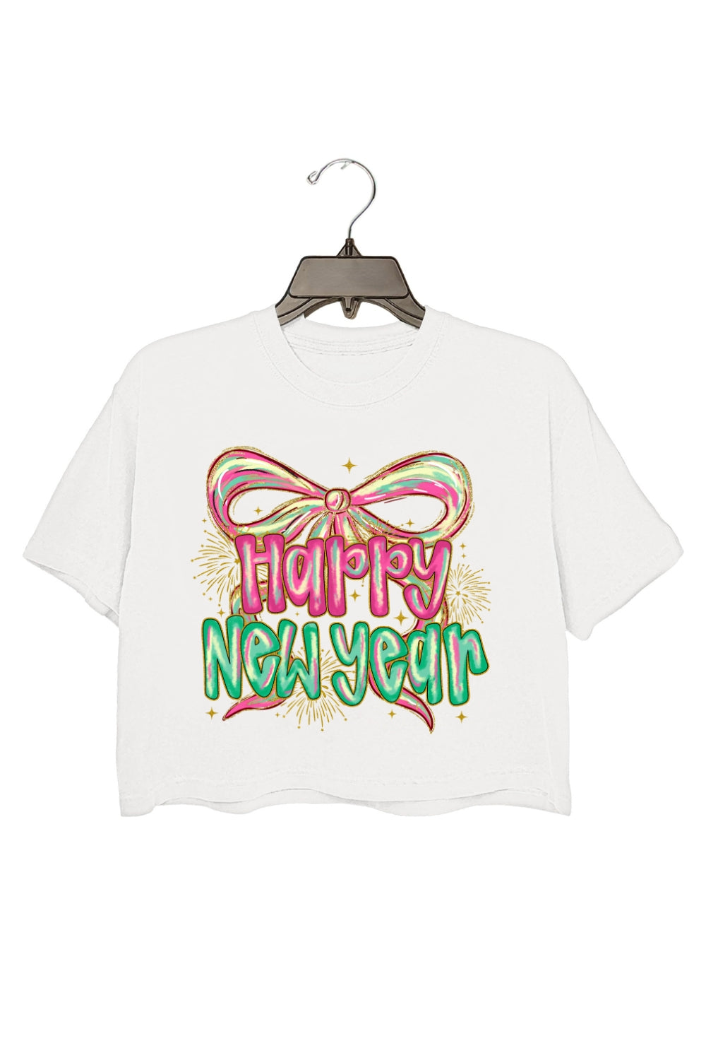 Happy New Year Coquette Bow Crop Top For Women