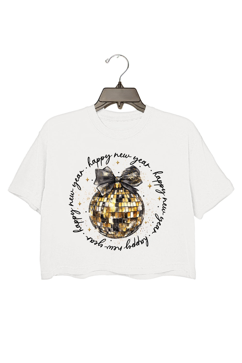 Happy New Year Black And Gold Glitter Crop Top For Women