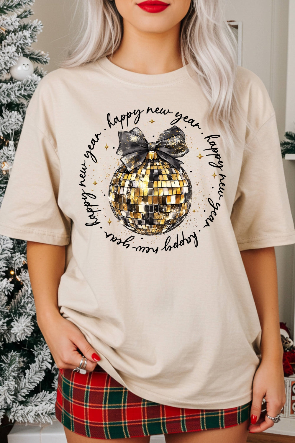 Happy New Year Black And Gold Glitter Tee For Women