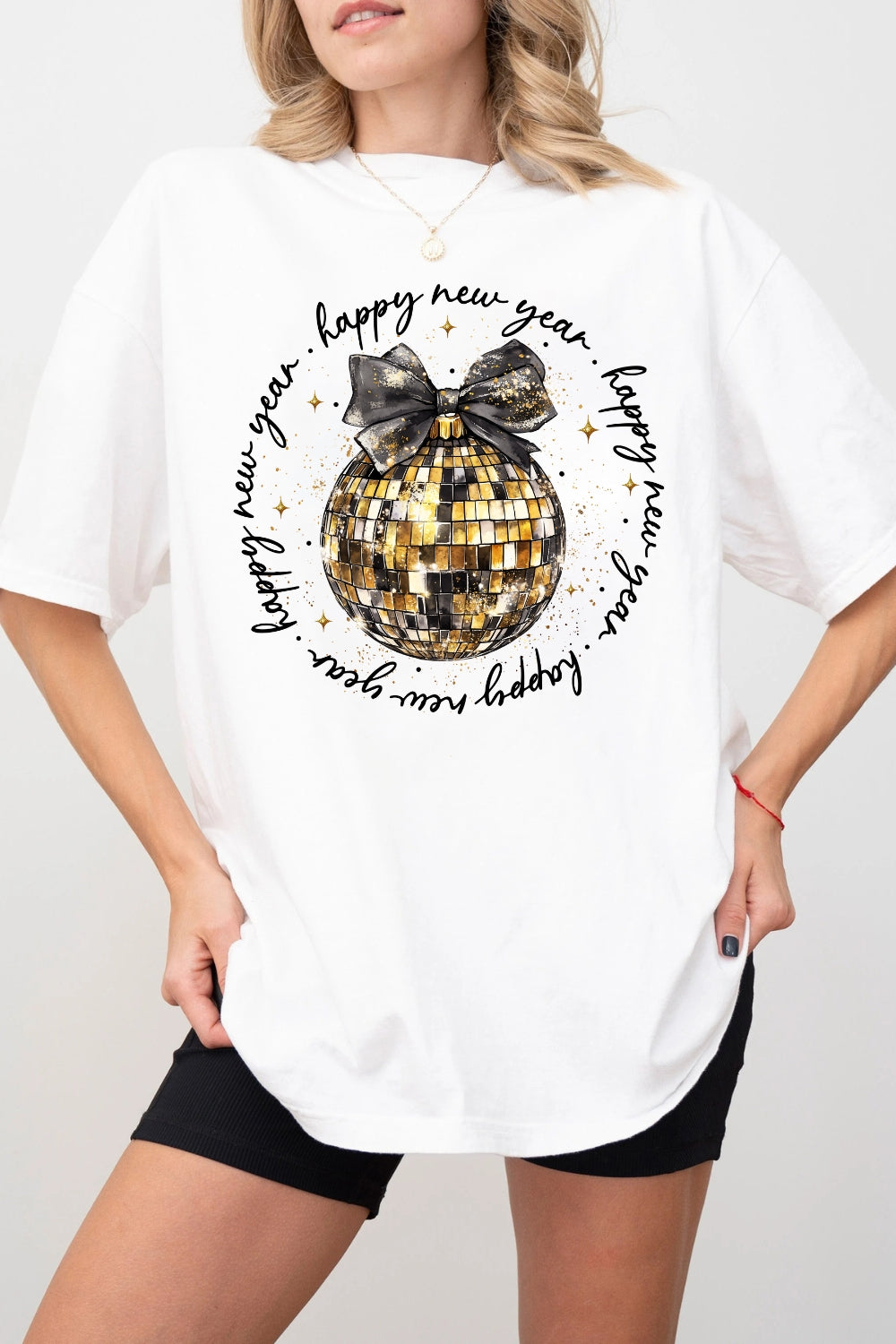 Happy New Year Black And Gold Glitter Tee For Women